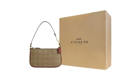 Женский клатч Coach Nolita, канвас и кожа, хаки/красный
