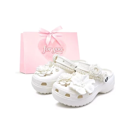 【定制鞋】Crocs卡骆驰 Classic Platform Clog EVA 礼袋少女 经典珍珠泡芙复古 清新甜美 夏日出游 休闲 外穿 通勤百搭 ins风 洞洞鞋 女款 white pearl