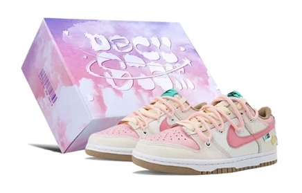 Детские кроссовки Nike Dunk GS, розово-бело-коричневые