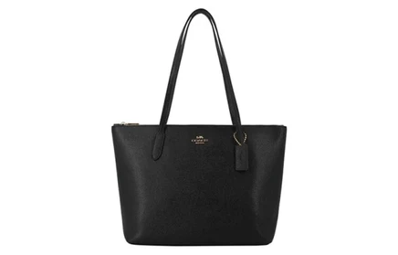 Женская сумка Coach Zip Top Tote кожаная, черная