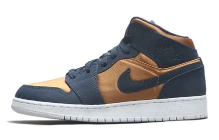 Кеды для девочек Jordan 1 Mid SE GS, синие и охристые
