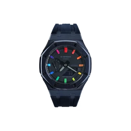 Мужские часы Casio, черный корпус, радужный циферблат