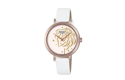 Женские часы Casio SHEEN, розовые, белый ремешок