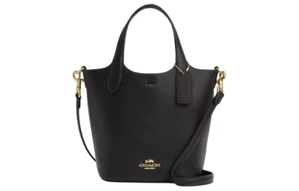 Женская сумка Coach Hanna, кожаная, золотисто-черная