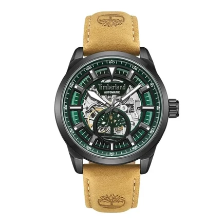 Timberland Henniker Automatic Wrist Watch Automatic Mechanical Movement Leather Strap Tan Watch Dial Men's Watches green (tdwge0055202)