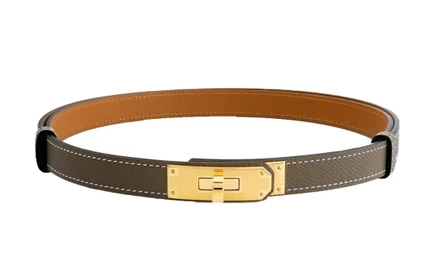 Женский ремень Hermes Epsom, 1,8 см, серый/золотистый