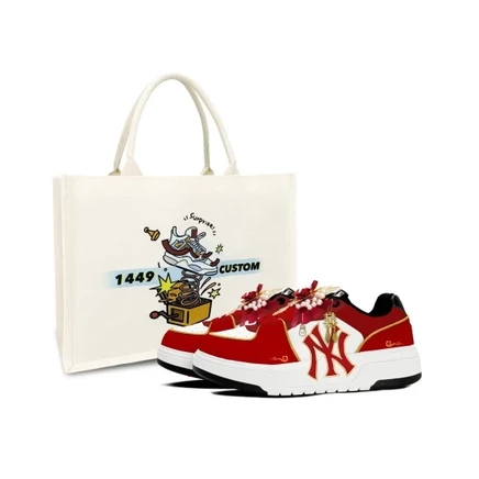 MLB Chunky Liner Low top Skateboard Shoes Unisex Red White red white-shopping bag