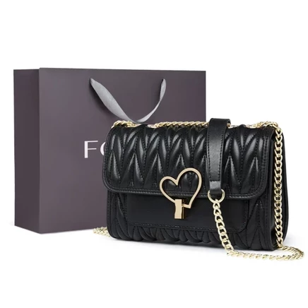 Женская сумка FOXER Heart Lock, кожаная, черная