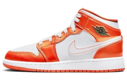 Детские кроссовки Jordan 1 Mid, бело-оранжевые