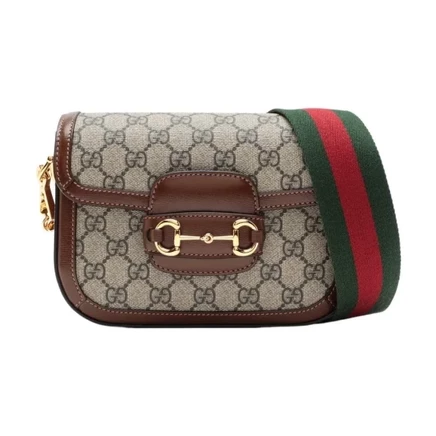 Женская сумка на плечо Gucci Horsebit 1955 мини, бежево-эбони