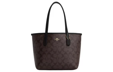 Женская сумка Coach City, кожа, черно-коричнево-золотая