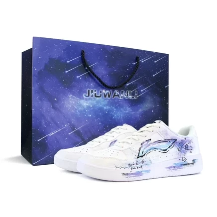 Li Ning Floating Boat Slip Resistant Abrasion Resistant Low top Skateboard Shoes Women's Blue Purple White starry sky graffiti (with gift bag)