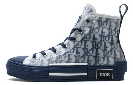 Мужские высокие кеды Dior B23, синие с узором Oblique