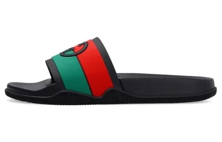 Женские шлёпанцы Gucci Slide, чёрно-красно-зелёные