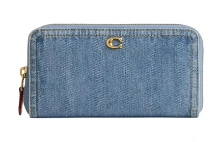 Женский кошелек Coach Accordion Zip, деним и кожа
