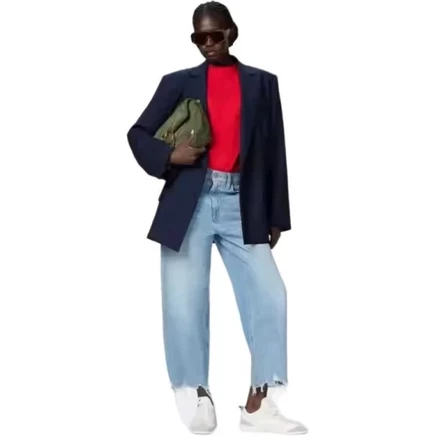 PINKO Estelle Egg Fringed Hem Detailed Wide Leg Jeans голубой