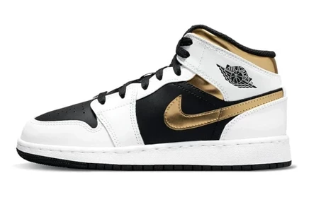 Кеды для девочек Jordan 1 Mid GS, бело-золотистые
