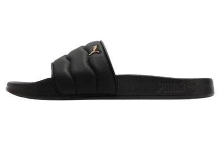 Женские шлёпанцы Puma Lead Cat 2.0 Puffy, чёрно-золотые