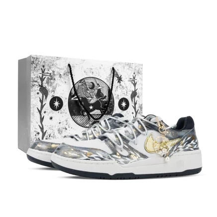 Nike Full Force Monster Lab, Venus Low top Skateboard Shoes Unisex White Black Gold white black gold shopping bag