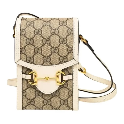 Мини-сумка для телефона Gucci Horsebit 1955, бежевая