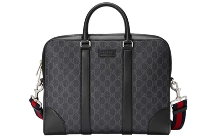 Мужская сумка Gucci, холст и кожа, черная