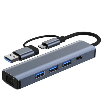 USB-концентратор KERZY B23GY, 5 в 1, серый