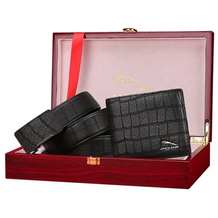 Ремень кожаный мужской для одежды Jaguar комплект из ремня и кошелька black - deerskin belt + deerskin wallet set