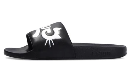 Женские шлёпанцы Gucci Kitty Logo, чёрные