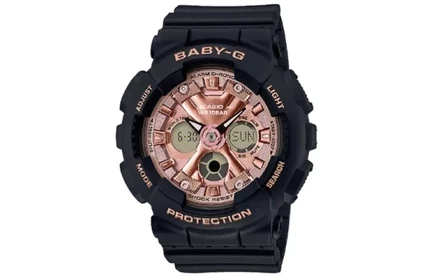 Женские часы Casio Baby-G BA-130-1A4, розовый циферблат, черный ремешок