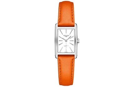 LONGINES DolceVita Collection Quartz Movement Women's Watch 20.8*32mm White Dial Stainless Steel Case Leather Strap orange strap