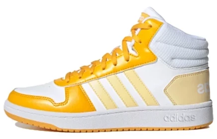 Женские кроссовки Adidas Hoops 2.0 Mid, бело-жёлтые