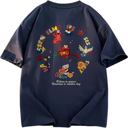 Унисекс футболка Sesame Street с круглым вырезом, синяя