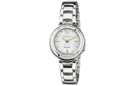 Часы Citizen Eco-Drive, белый циферблат, серебристые