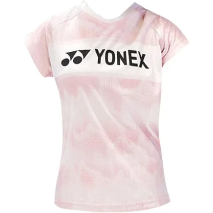 Женская футболка Yonex с воротником-стойкой, розовая