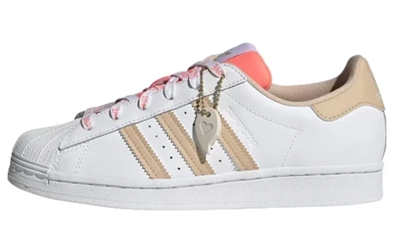 Женские кеды Adidas Superstar, бело-розово-красные