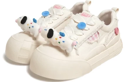 TTKJ Cute Sausage Puppy Shoe Charm Large Head White Shoe Abrasion Resistant Height Increasing sweet white peach