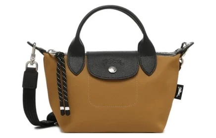 Женская сумка Longchamp из ткани и кожи, коричневая