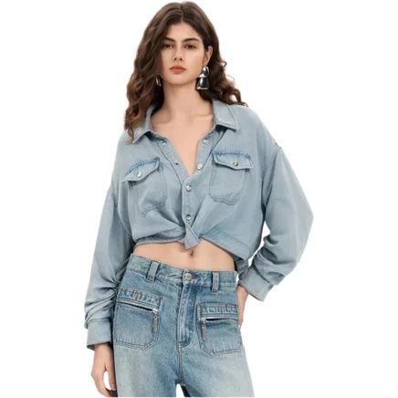 PINKO Denim Jackets Women's Light Blue Lapel Moderate Straight Fit голубой