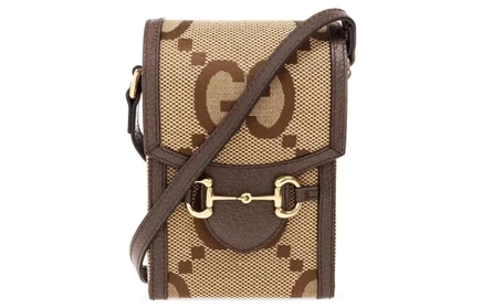 Сумка Gucci Jumbo GG через плечо, мини, коричневая