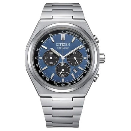 Мужские часы Citizen Eco-Drive, титановый браслет, синие