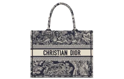Женская сумка Dior Book Tote Medium, синяя с экрю