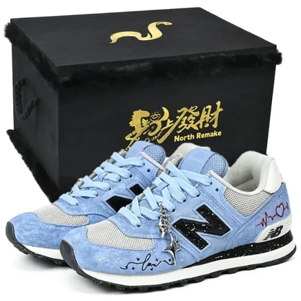 New Balance NB 574 Slip Resistant Abrasion Resistant Low top Running Shoes Unisex Blue White dusty blue love seal-gift box 7