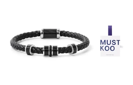 Мужской браслет MUSTKOO из кожи и титана, чёрный