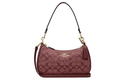 Женская сумка Coach Teri, кожа и ткань, бордовая