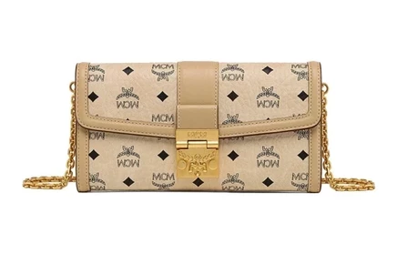 Женская сумка MCM, канвас и кожа, бежевая