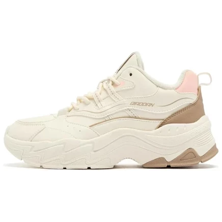 QIAODAN Elf Meow TD Fleece Lined Comfortable Slip Resistant Abrasion Resistant Low top Chunky Sneakers Women's бежевый
