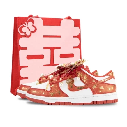 Унисекс-кроссовки Nike Dunk Low, бело-красно-золотые