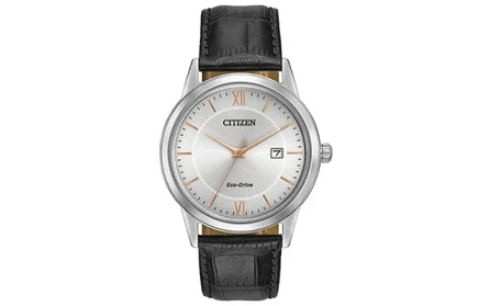 Мужские часы Citizen Eco-Drive, кожаный ремешок, серые