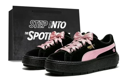 PUMA Platform Trace Black Pink Cat Paw Abrasion Resistant Low top Skateboard Shoes Women's Black black pink