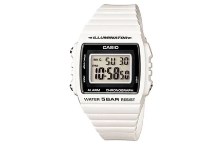 Женские часы Casio W-215H-7A, черные, белый ремешок